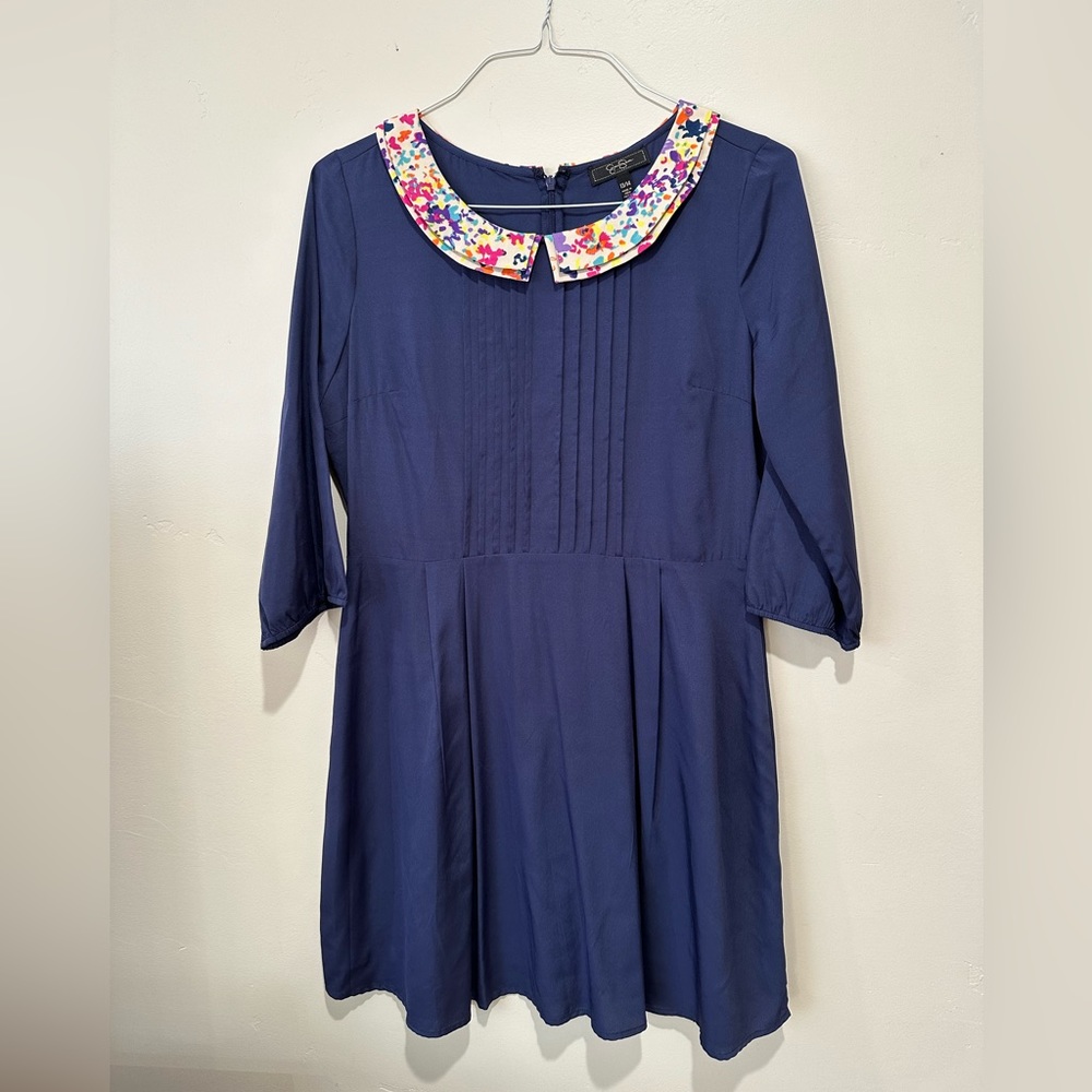 Jessica Simpson blue dress with flower Peter Pan  collar
